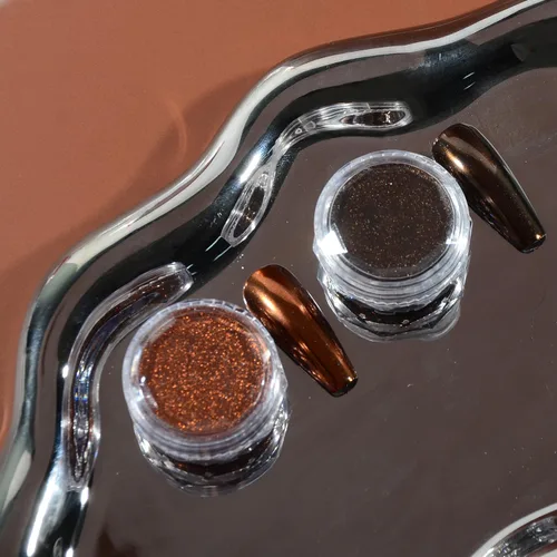 Miniatura 9 de Polvo cromado metálico – 2 tarros de uñas espejo efecto purpurina pigmento polvo oro plata para puntas de manicura con aplicadores de esponja Polvo