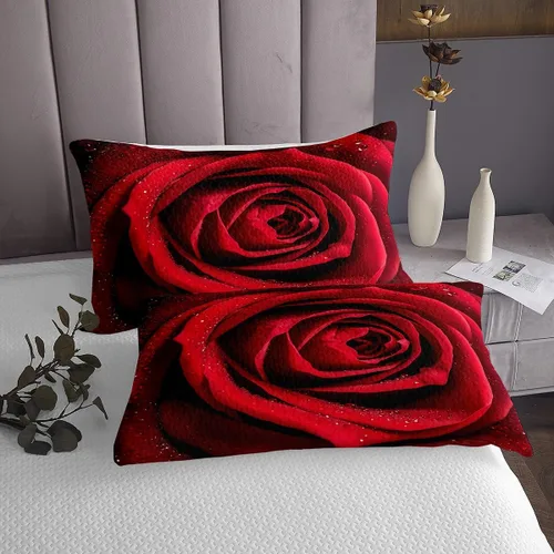 Miniatura 4 de Juego de colcha de rosas tamaño Queen, romántico juego de edredón floral de rosas rojas para niñas y mujeres, ropa de cama de rosa 3D con gota