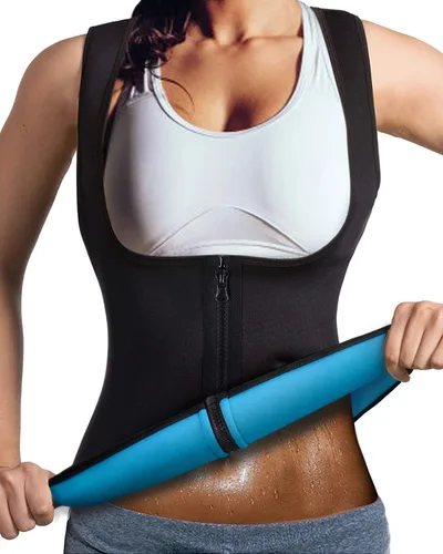 Chaleco de sauna de neopreno para mujer, entrenador de cintura, sudor caliente, corsé delgado con cremallera, camiseta sin mangas para entrenamiento