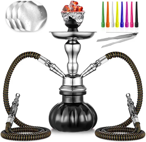 Miniatura 9 de Juego de 2 mangueras para cachimba de 11 pulgadas, pequeño juego de cachimba con mini jarrón de cristal de calabaza, cuenco de cerámica, manguera