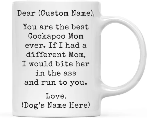 Miniatura 78 de Andaz Press Taza de café personalizada divertida con texto en inglés "Dog Mom", regalo de broma para la mejor mamá de perro cocker spaniel, muerde
