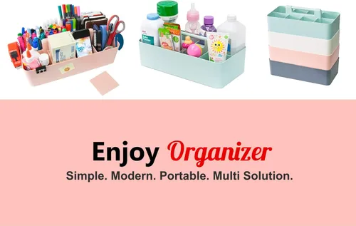 Miniatura 5 de Nuevo Organizador de Maquillaje Portátil de Plástico Caddy Tote Cesta Dividida con Asa, para Almacenamiento de Baño - Contiene Brochas de Maquillaje