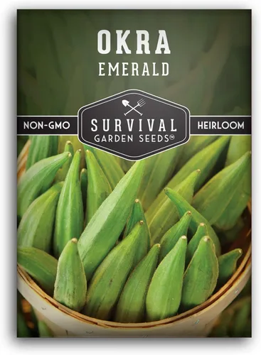 Survival Garden Seeds - Semilla de okra esmeralda para plantar - Paquete con instrucciones para plantar y cultivar Okra tierna y grande en tu huerto