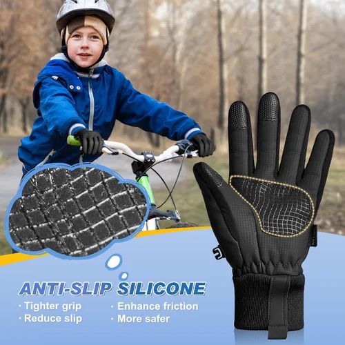 Miniatura 4 de Sukeen Guantes cálidos de invierno para niños y niñas, resistentes al viento, guantes de poliuretano para clima frío de 4 a 14 años, guantes