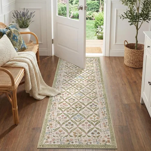 Miniatura 16 de jinchan Haden - Alfombra de entrada de 2 x 3 pulgadas, diseño floral vintage, lavable, suave, antideslizante, de pelo bajo, para puerta, cocina