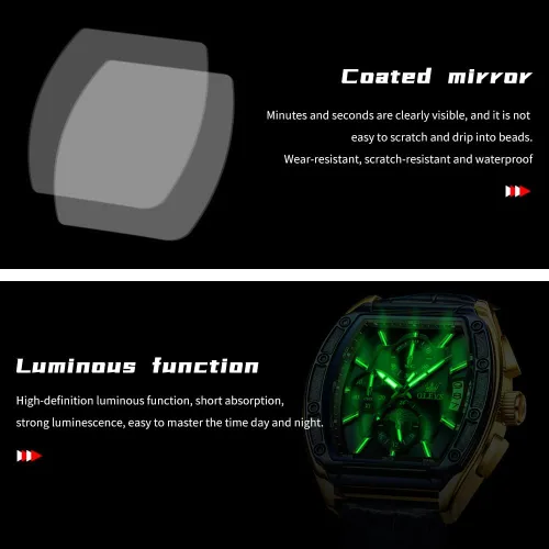 Miniatura 6 de OLEVS Relojes para Hombres Cronógrafo Impermeable Cara Rectangular Fase Lunar Correa de Acero Inoxidable Relojes de Vestir para Hombres Luminoso