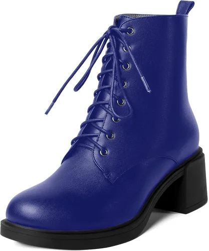Miniatura 70 de ROSERWISH Botas altas de tacón bajo y grueso para mujer, con cordones, cómodas, modernas, con puntera redonda, de 2.5 pulgadas