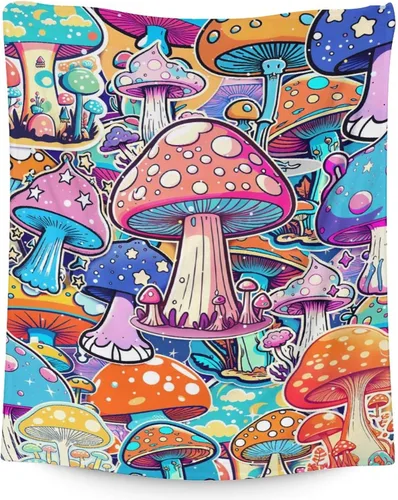Miniatura 7 de Manta de hongos para niñas y niños, acogedora, cálida, manta de regazo de 30 x 40 pulgadas para sofá, silla, manta negra novedosa y mullida, regalo