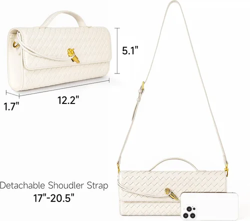 Miniatura 4 de Joryin Bolso tejido para mujer, bolso de mano de cuero tejido, bolso cruzado, bolso formal de noche, cuero vegano