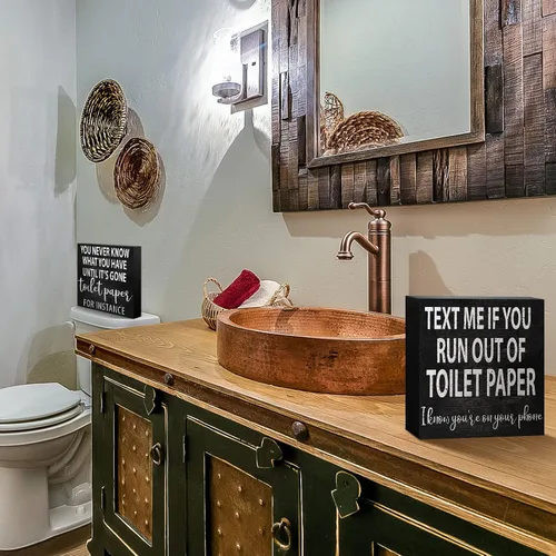 Miniatura 7 de 2 letreros divertidos de madera para decoración de baño, decoración clásica de madera, papel higiénico rústico, arte de pared de madera