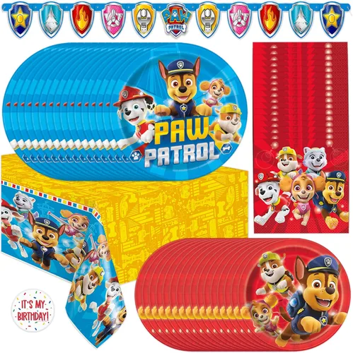 Decoraciones de cumpleaños de Paw Patrol | Sirve a 16 invitados | Suministros de fiesta de Paw Patrol con licencia oficial | Pancarta, mantel,
