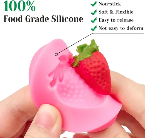 Miniatura 3 de 5 moldes de silicona para fresas, moldes de fondant de fresa 3D para chocolate, dulces, decoración de pasteles, decoración de cupcakes