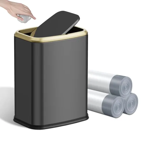 Miniatura 8 de Cubo de basura pequeño para baño de 8L/2.1 galones con tapa, cubo de basura rectangular con tapa abatible, cubo de basura de acero inoxidable