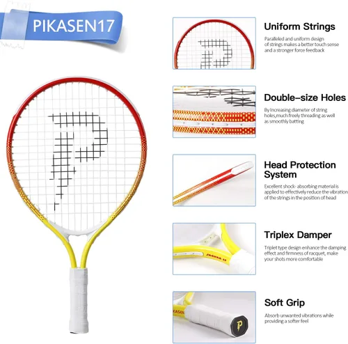 Miniatura 4 de Raqueta de tenis para niños de 17 a 25 pulgadas, el mejor kit de inicio para niños de 4 años en adelante con bolsa de correa para el hombro y mini