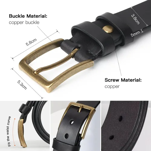 Miniatura 2 de Cinturón de cuero de grano completo para hombre, ajustable, 0.197 in de grosor, hebilla de cobre duradera