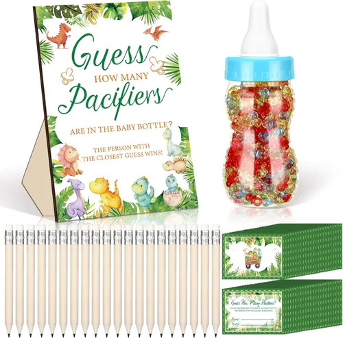 Miniatura 13 de Syhood Greenery Baby Shower Games Guess How Many Pacifiers Sage Game Signal, 50 pequeños juegos de adivinanzas, 20 lápices HB, botella de leche