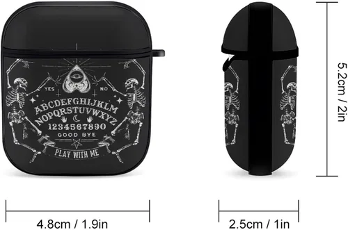 Miniatura 2 de Funda de esqueleto vintage con diseño mágico Ouija negro compatible con Airpods 1 y 2 con llavero para auriculares, unisex, a prueba de golpes