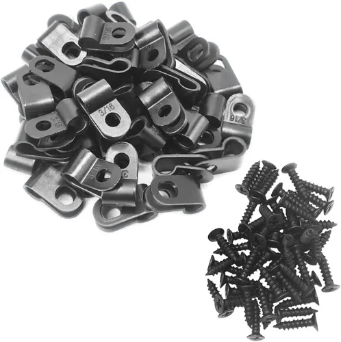 Miniatura 10 de Abrazadera para cable tipo R, abrazadera de cable de 1/2 pulgada, clips de sujeción de cable de montaje de tornillo de nailon con tornillos