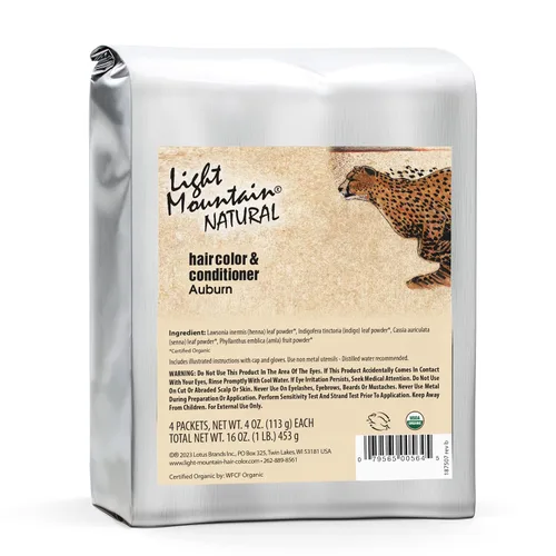 Light Mountain Henna & Conditioner - Tinte para el cabello castaño rojizo para hombres y mujeres, polvo orgánico de hoja de henna y botánicos, sin