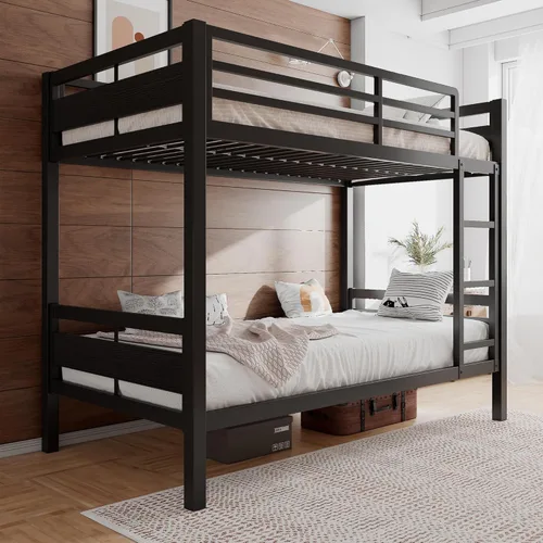 Miniatura 15 de Einhomn Litera matrimonial sobre matrimonial, cama de metal resistente con escalera y barandilla de longitud completa, espacio de almacenamiento