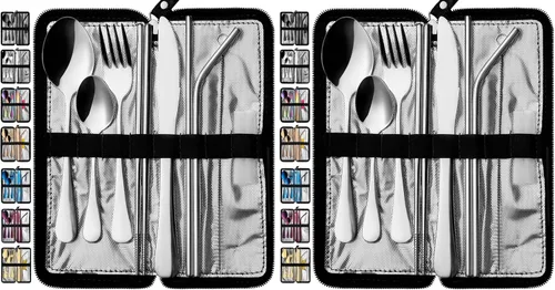 Miniatura 9 de VANDBAO Utensilios de viaje portátiles, cubiertos reutilizables con estuche para fijar vajilla, juego de cubiertos estables de acero inoxidable de 9