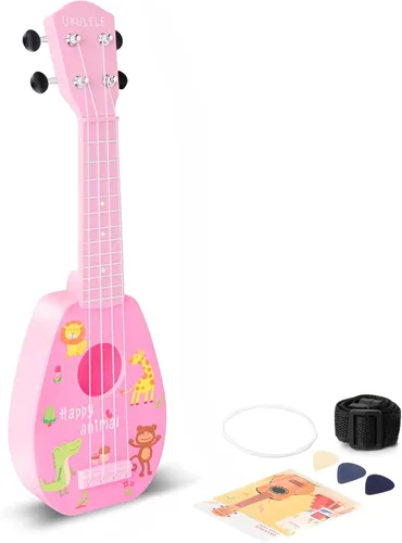 YOLOPARK Mini guitarra ukelele juguete para niños, 4 cuerdas Keep Tonos Can Play Not Electronic Ukulele, Niños Instrumentos Musicales Juguetes Rosa