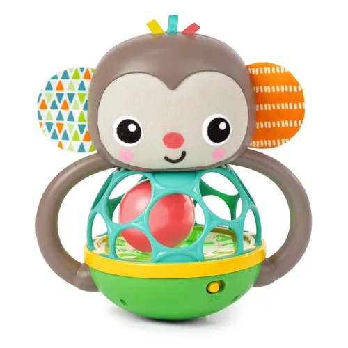 Bright Starts Grab & Giggle Monkey - Sonajero musical iluminado con bola de fácil agarre, a partir de 6 meses, unisex Animal Mono