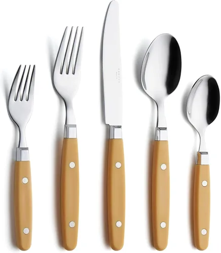 Miniatura 21 de Set de cubiertos Annova, juego retro/remachado de vajilla de acero inoxidable colorida para mesa y cocina, incluye cuchillos de cena, tenedores