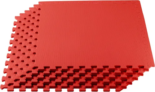 We Sell Mats 3/8" Thick Multipurpose EVA Foam Exercise Floor Mat, Interlocking Tiles, Anti-Fatigue for Home or Gym Rojo