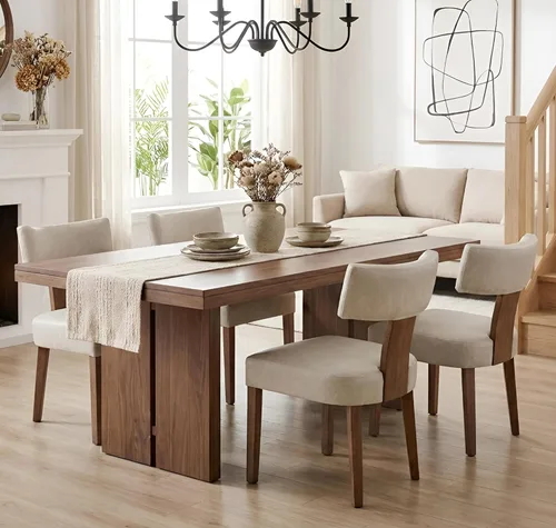 Miniatura 16 de Shunzhi Juego de 2 sillas de comedor modernas de mediados de siglo, sillas tapizadas de madera para comedor, sillas de cocina estilo granja, sillas