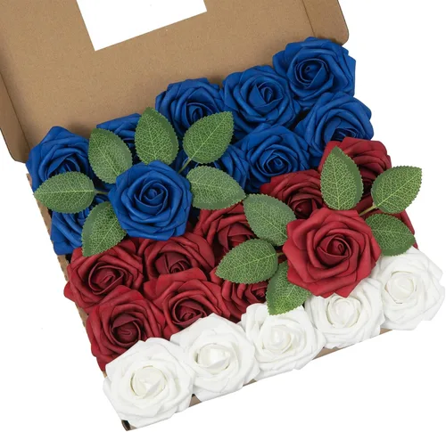 Miniatura 12 de DuHouse 25 rosas artificiales con tallos, flores de espuma de tacto real para bricolaje, ramo de boda, centro de mesa, arreglo floral, fiesta, Verde