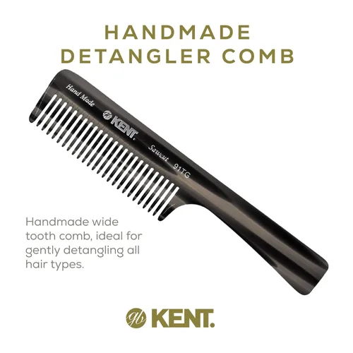 Miniatura 5 de Kent Peine desenredante de dientes anchos de grafito negro 91T para cabello rizado y ondulado, para mujeres y hombres, peine de ducha de mango