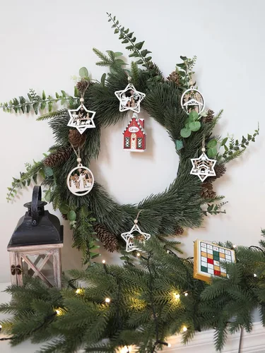 Miniatura 3 de Juego de 18 piezas de adornos de belén para árbol de Navidad, adorno de escena de natividad de madera, regalo religioso para decoración navideña