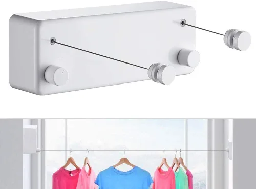 Tendedero retráctil, línea de secado de ropa retráctil para interiores, líneas de ropa retráctiles dobles para colgar ropa al aire libre con alambre