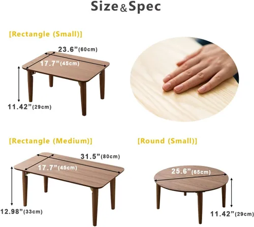 Miniatura 2 de EMOOR Mesa auxiliar plegable de madera rectangular pequeña (17.7 x 23.6 pulgadas), color blanco, mesa baja para sentarse en el suelo, espacio