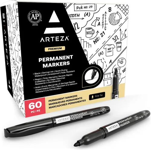 ARTEZA Marcadores permanentes negros, juego de 60 unidades, punta fina, impermeables