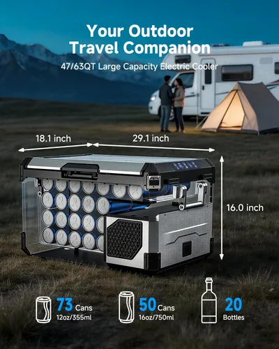 Miniatura 3 de BODEGA Refrigerador portátil de 12 V, refrigerador de acero inoxidable de 47 cuartos de galón con divisor extraíble para modos MAX/ECO de doble zona