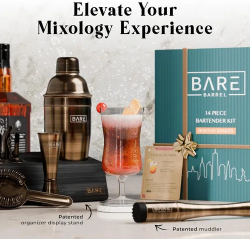 Miniatura 8 de BARE BARREL Mixology Bartender Kit Bar Set Juego de coctelera de 14 piezas Herramientas de mezcla de Martini Barware para el hogar Incluye 35