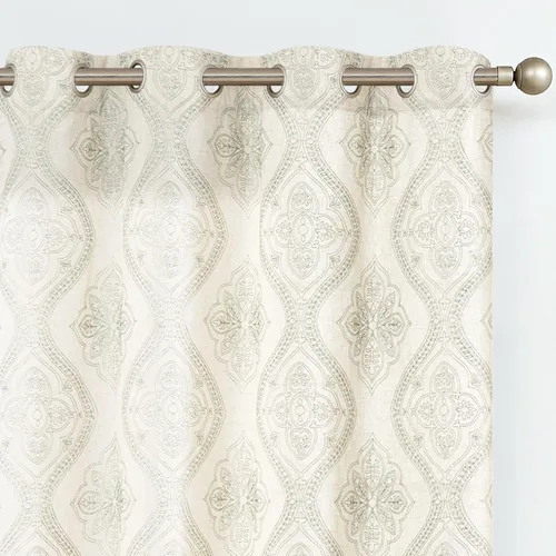 Miniatura 17 de Jinchan - Cortinas de lino bohemias para sala de estar, diseño bordado, cortinas para ventana, filtrado de luz, mezcla de lino, juego