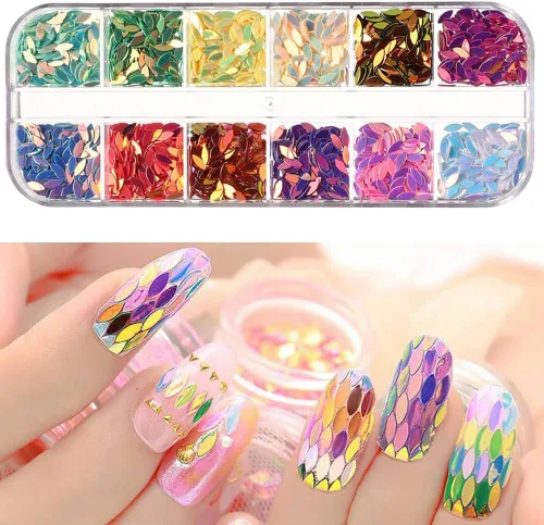 Miniatura 19 de Lentejas de purpurina camaleón para uñas, lentejuelas de arte de uñas holográficas 3D con gradiente láser, polvo de purpurina brillante en gel UV