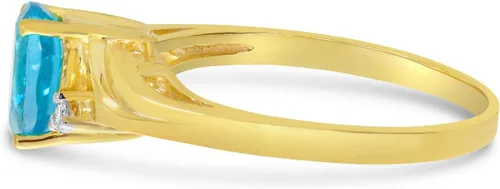 Miniatura 4 de Anillo de oro amarillo de 14 quilates con topacio azul ovalado y diamantes