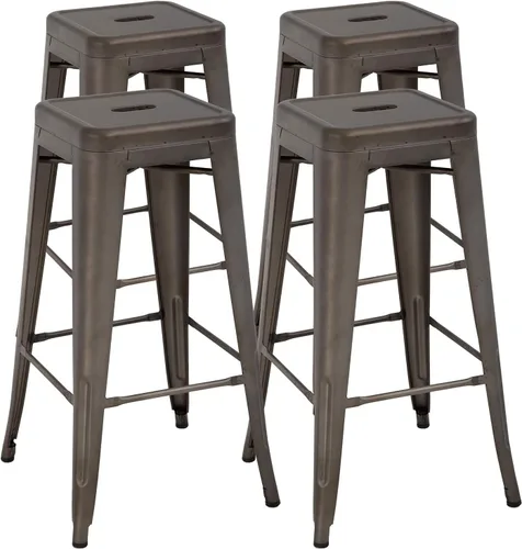 Miniatura 12 de FDW Taburetes de bar de metal, altura de mostrador, sillas de bar industriales, taburete de patio, taburete apilable sin espalda, taburetes de negro