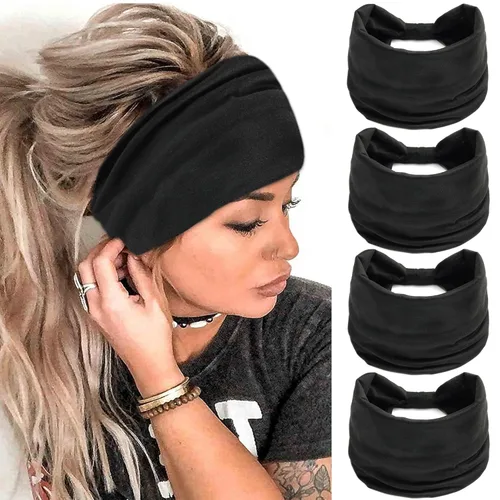 Miniatura 21 de FULZTEY Diademas bohemias para mujer, elegantes diademas con estampado floral, turbante de nudo ancho, elástico, para yoga, correr, entrenamiento
