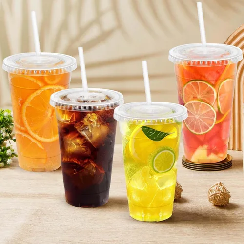 Miniatura 7 de Clawsoff Paquete de 100 vasos desechables de plástico transparente de 20 onzas con tapas y popotes, a prueba de fugas, resistentes a las fugas