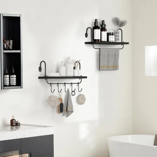 Miniatura 8 de Olakee Estantes flotantes de pared para cocina, baño, rincón de café con 10 ganchos ajustables para tazas, utensilios de cocina o toallas, estantes