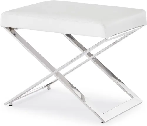 Miniatura 5 de ZURI Modern Fenix otomana - Cuero sintético blanco con base de acero inoxidable pulido