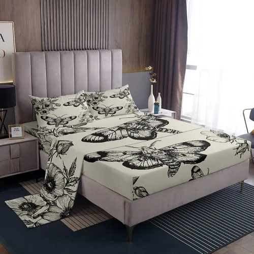 Miniatura 48 de Manfei Juego de sábanas de acuarela floral tamaño individual, juego de ropa de cama con flores botánicas, juego de sábanas de dibujos animados