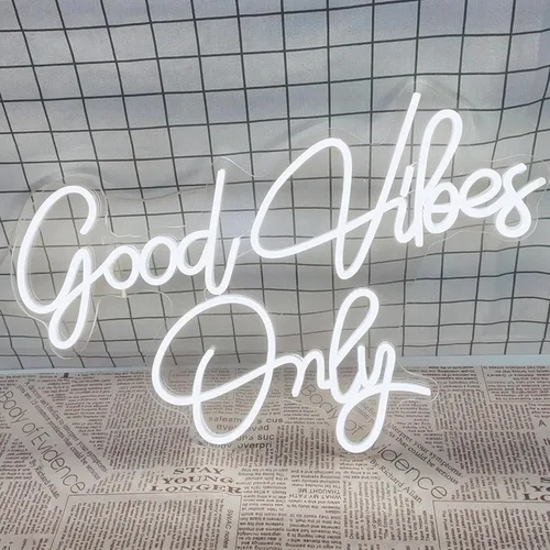 Letreros de neón de Good Vibes Only, grandes de 21.6 x 14.3 pulgadas para decoración de fondo de pared, letrero de neón blanco frío de Good Vibes