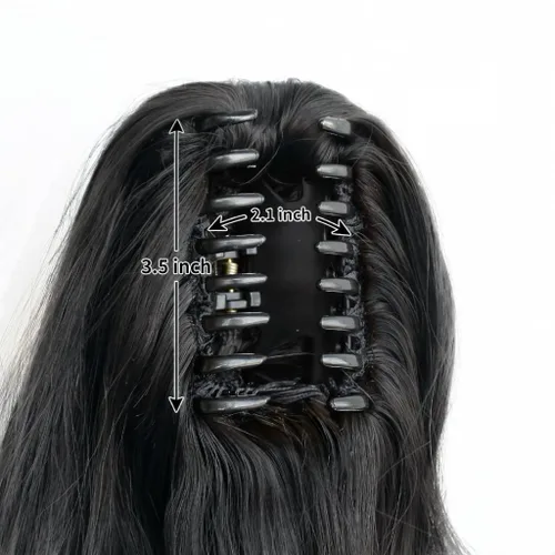 Miniatura 5 de Extensión de cola de caballo de garra negra natural ondulada de 16 pulgadas, extensiones de cabello sintético rizado con clip, extensiones