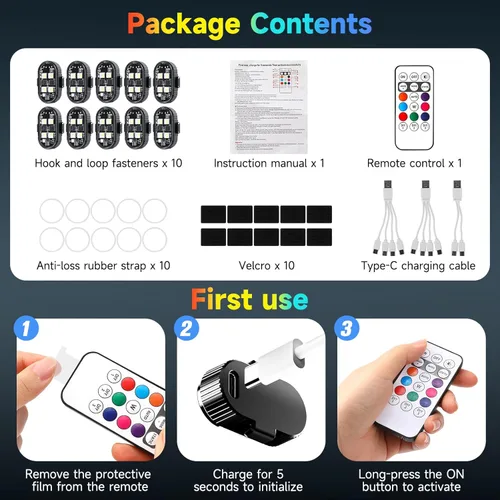 Miniatura 7 de 10 luces estroboscópicas LED inalámbricas de 4 LED con control remoto, 8 colores de alto brillo USB-C, recargable, impermeable, anticolisión, luces